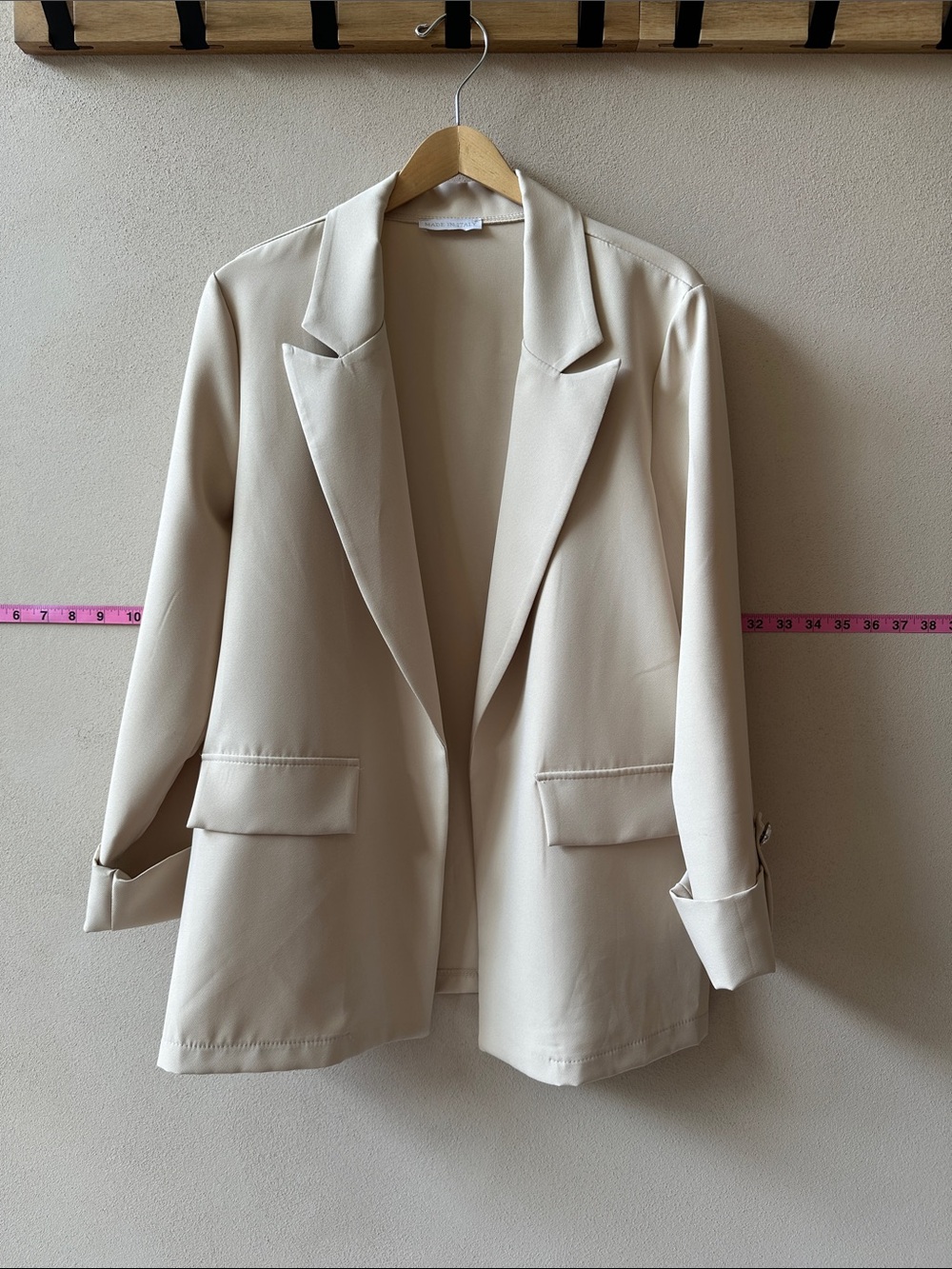 Made In Italy Cream Tailored Open-Front Blazer Jacket